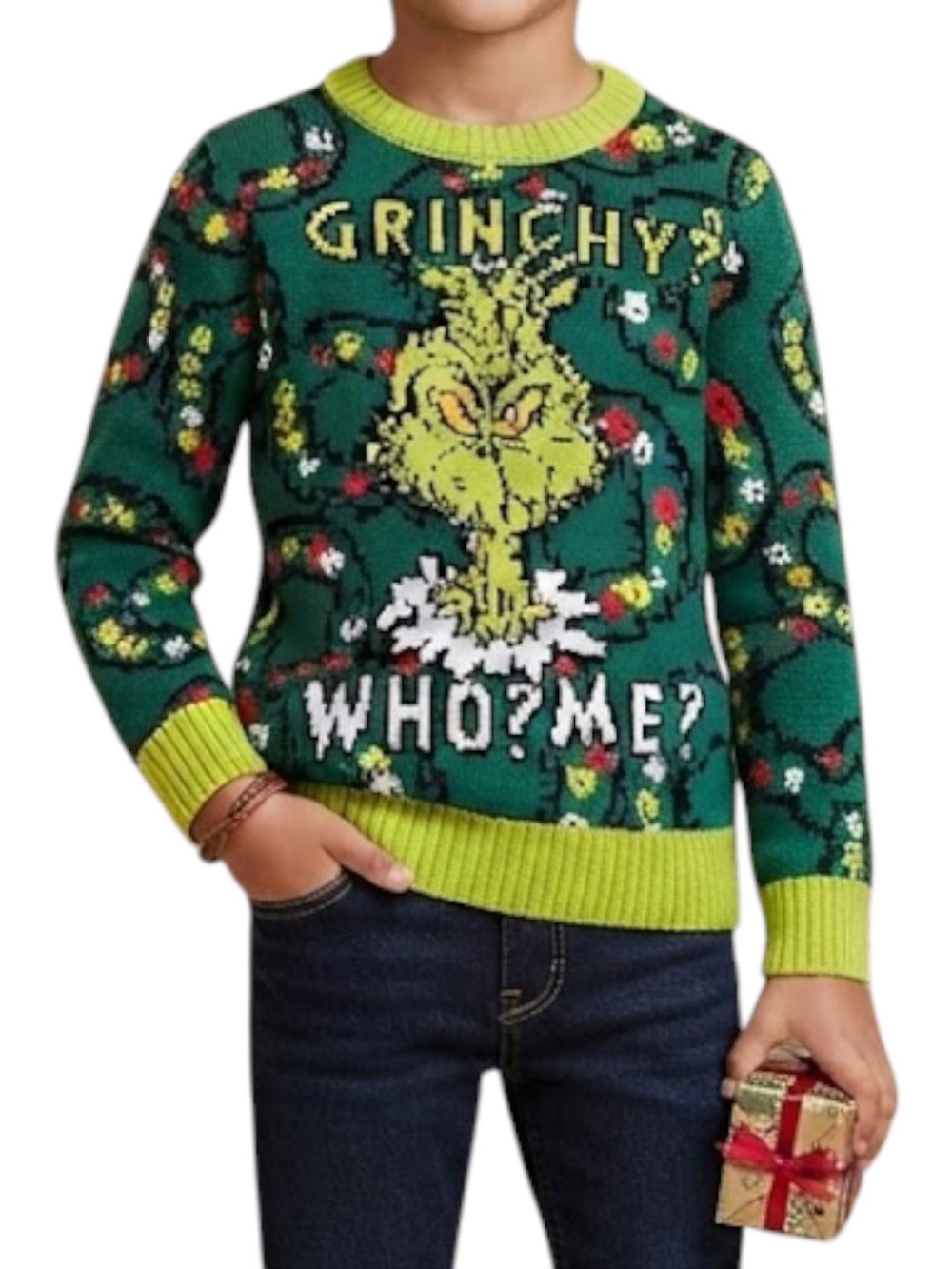 DR SEUSS Y2K Retro Preppy The Grinch Christmas Sweater Green Boys Small